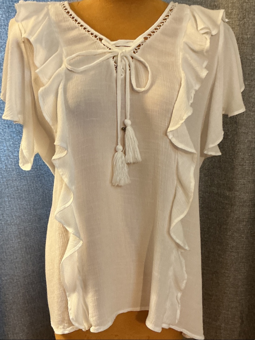 American Rag Cream Ruffle Tie-Front Blouse